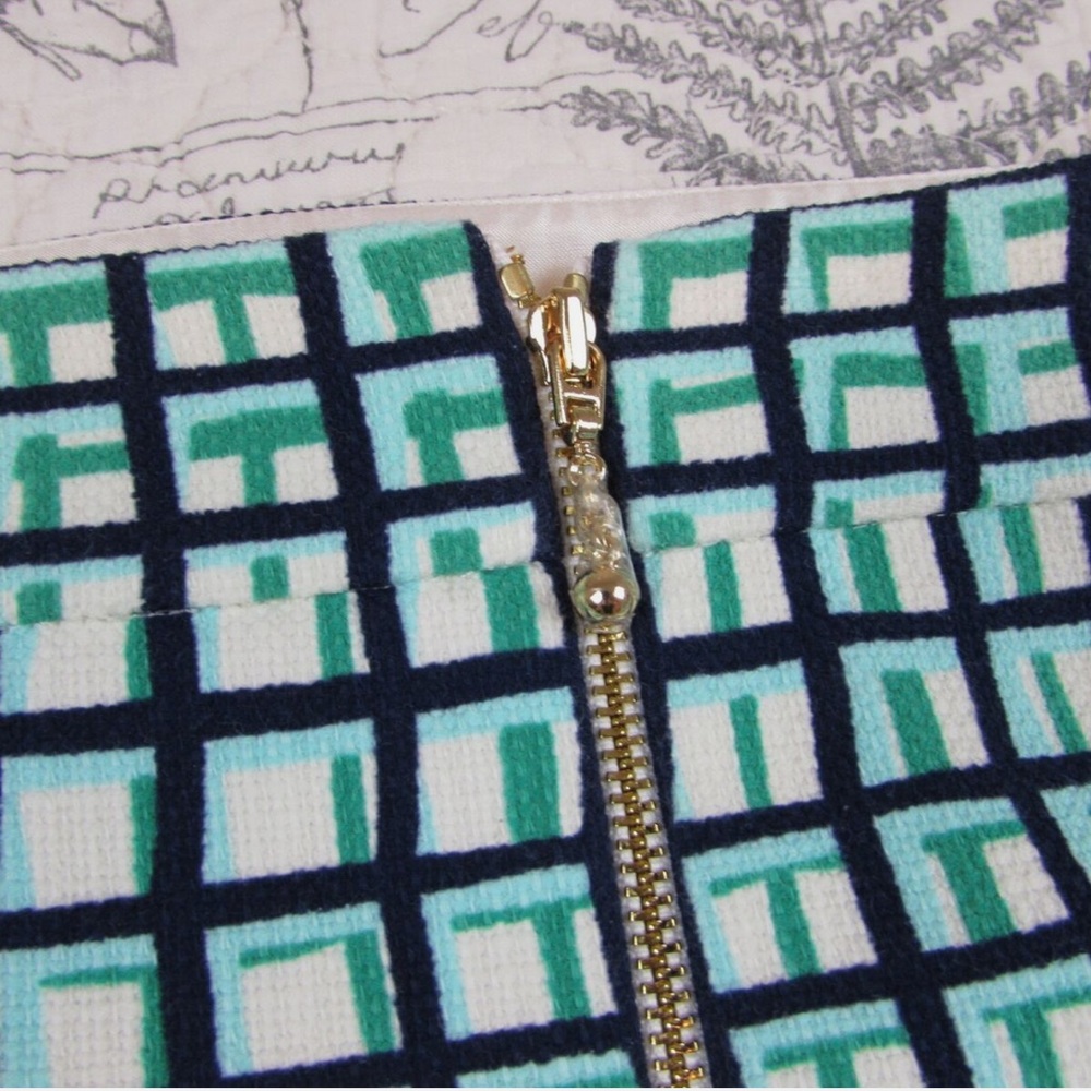 Kate Spade Judy Check Pencil Skirt Green Navy Stretch - Picture 2 of 6